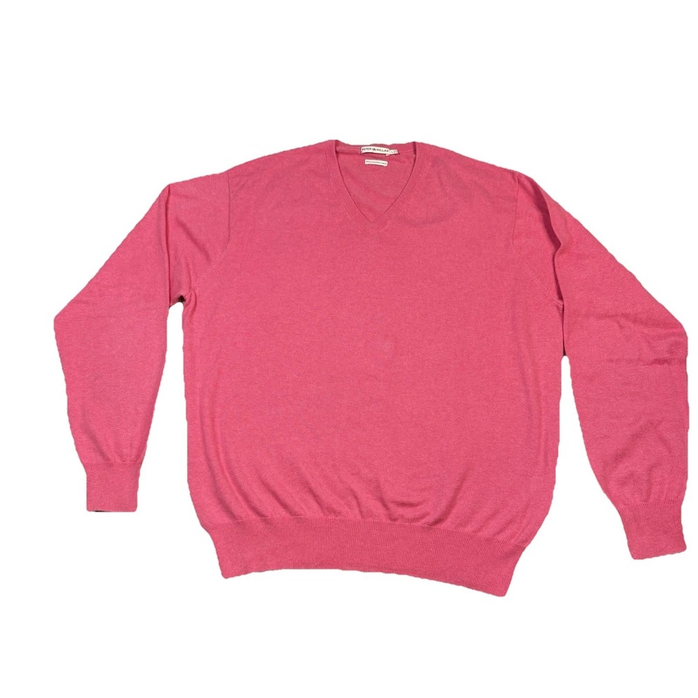 Peter Millar Mens L Cashmere Cotton Blend Pink V Neck Sweater Long Sleeve Flaw